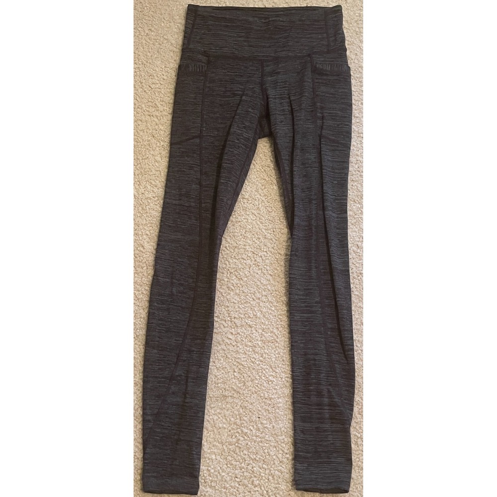 Athleta Heather Gray Wide Waistband Stretchy Leggings Pockets Women XS 24x27